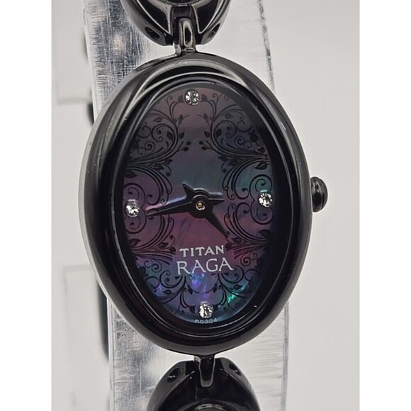 Titan Accessories - Titan Raga 2511NAB Womens MOP Dial Black Oval Bracelet Watch New Battery Dainty